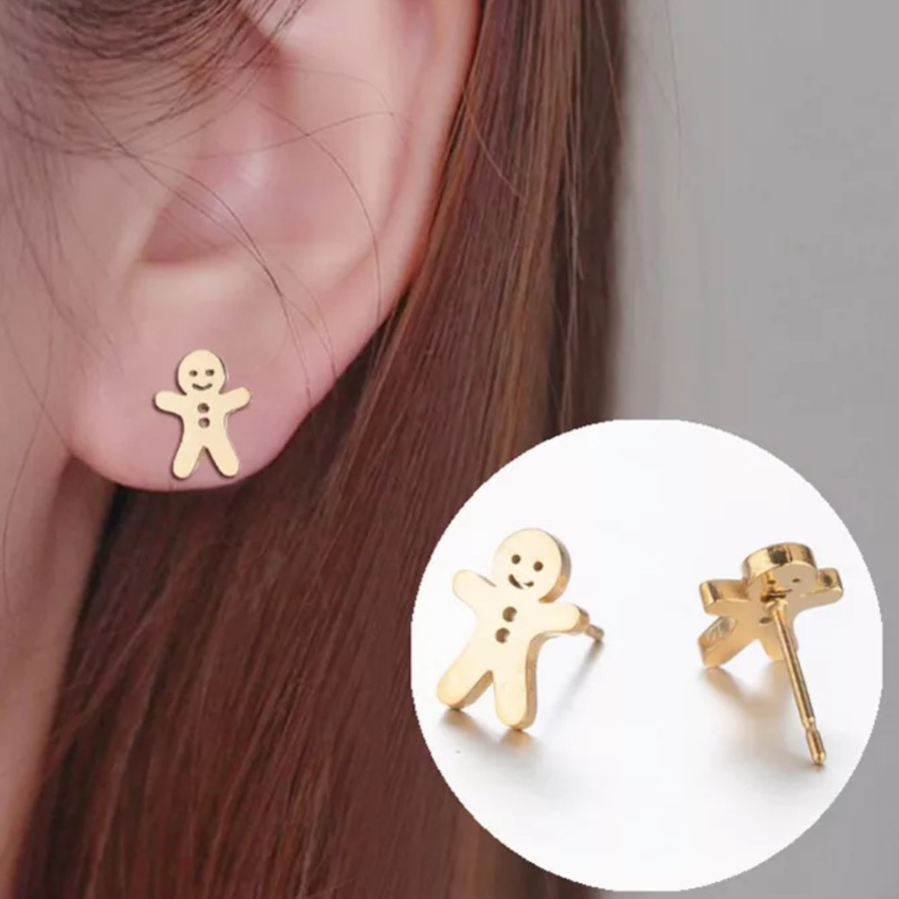 GOLD GINGERBREAD Stainless Steel Stud Earrings With Gift Bag